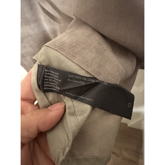 EILEEN FISHER 100% Silk Boat Neck Shift Dress Large Oxidized Cobblestone Taupe - Picture 5 of 8